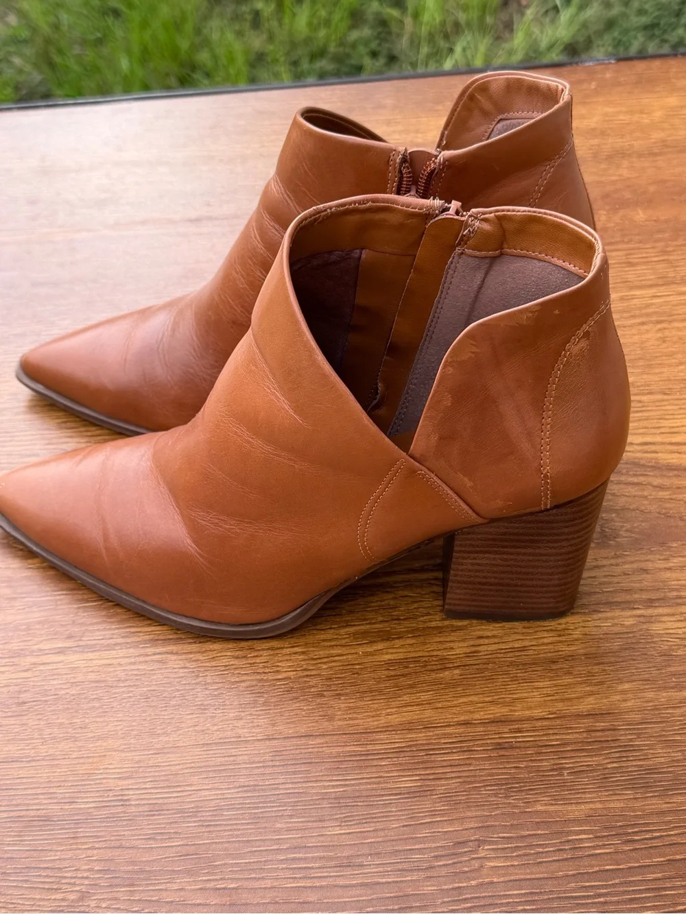 Arezzo Cora Leather Ankle Boots Women’s 10.5B Brown Pointed Toe Block Heel